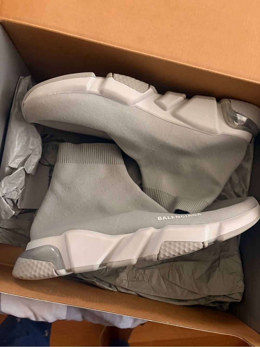 Balenciaga Men's Light Gray Sock Speed Trainer Sneakers